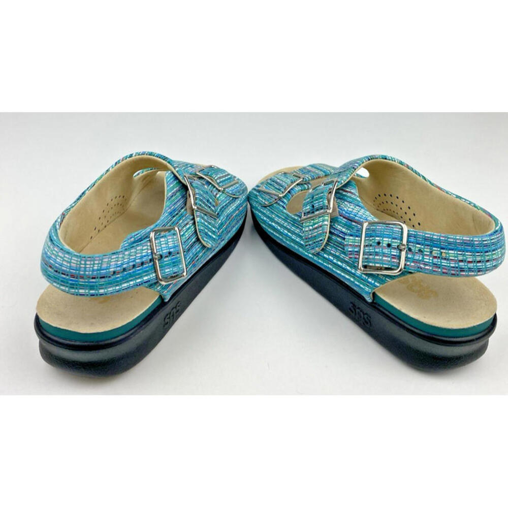 SAS Relaxed Sandal Rainbow Teal Slingback Summer 6 1/2 M Comfort Shoes USA EUC - Picture 5 of 11